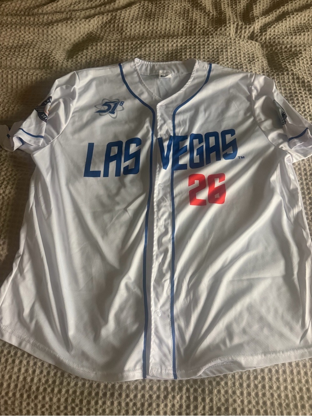 Las Vegas Lights FC White Baseball Jersey with Blue Trim